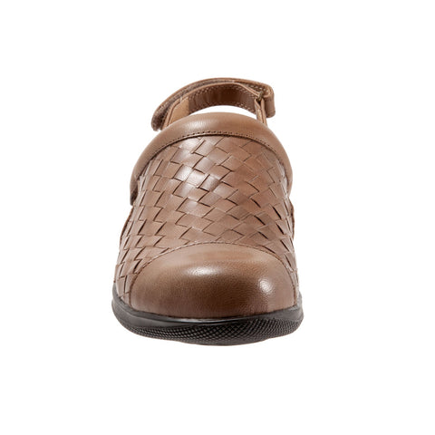 SoftWalk Salina Wove S1365-063 Womens Brown Leather Strap Clog Flats Shoes