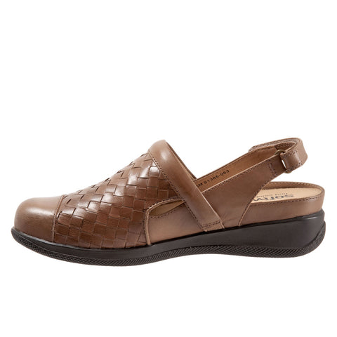SoftWalk Salina Wove S1365-063 Womens Brown Leather Strap Clog Flats Shoes