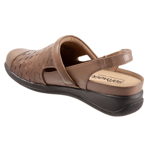 SoftWalk Salina Wove S1365-063 Womens Brown Leather Strap Clog Flats Shoes