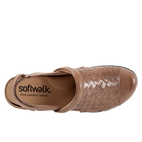 SoftWalk Salina Wove S1365-063 Womens Brown Leather Strap Clog Flats Shoes