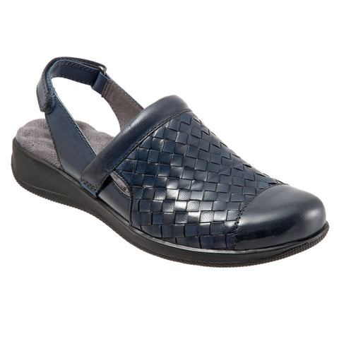 Softwalk Salina Woven S1365-414 Womens Blue Leather Clog Flats Shoes