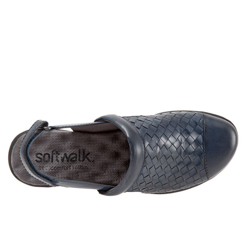 Softwalk Salina Woven S1365-414 Womens Blue Leather Clog Flats Shoes