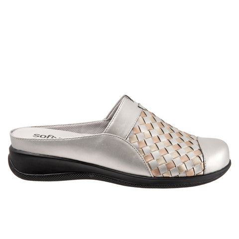 Softwalk San Marcos Woven S1366-015 Womens Silver Narrow Mule Flats Shoes