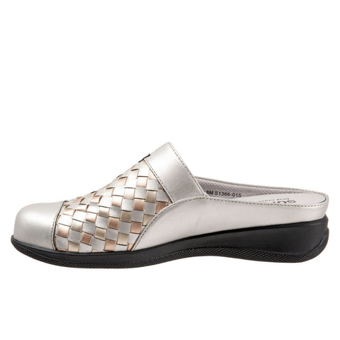 Softwalk San Marcos Woven S1366-015 Womens Silver Narrow Mule Flats Shoes