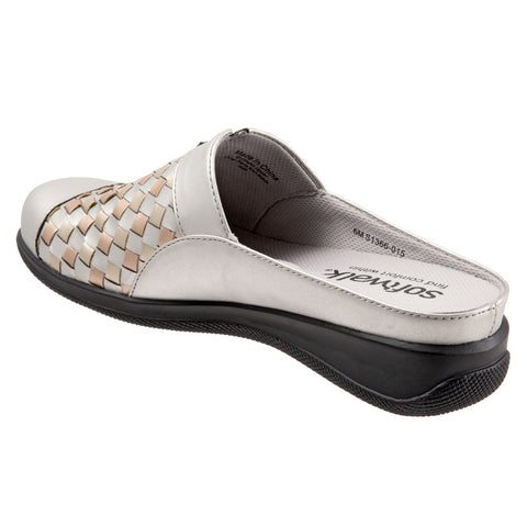 Softwalk San Marcos Woven S1366-015 Womens Silver Narrow Mule Flats Shoes