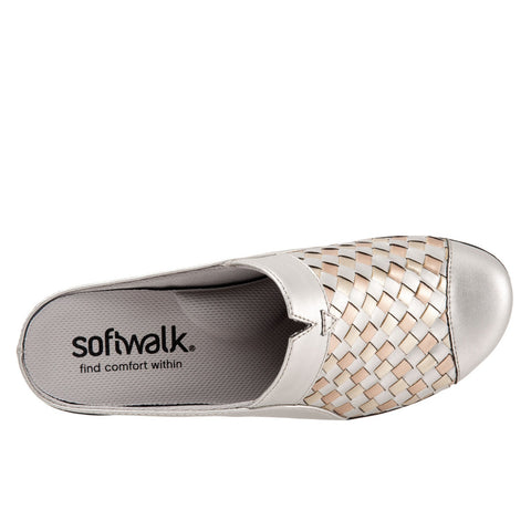 Softwalk San Marcos Woven S1366-015 Womens Silver Narrow Mule Flats Shoes