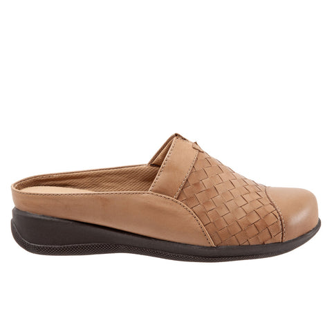 Softwalk San Marcos Woven S1366-102 Womens Brown Leather Mule Flats Shoes