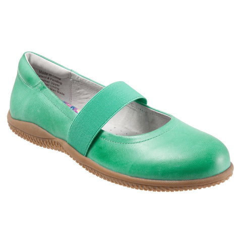 Softwalk High Point S1466-338 Womens Green Leather Mary Jane Flats Shoes