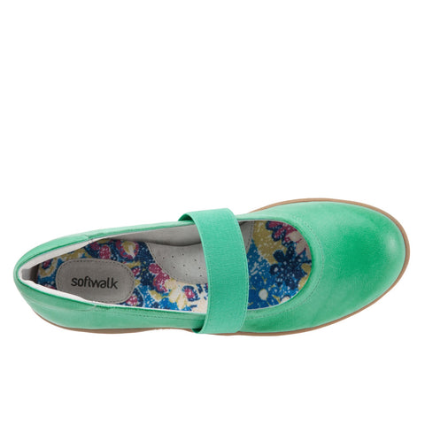 Softwalk High Point S1466-338 Womens Green Leather Mary Jane Flats Shoes