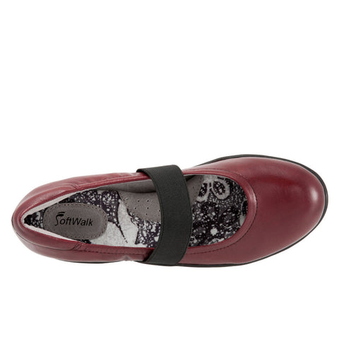 Softwalk High Point S1466-611 Womens Red Narrow Leather Mary Jane Flats Shoes