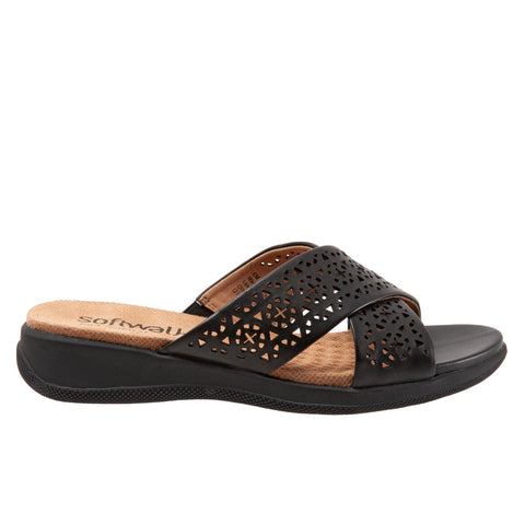 Softwalk Tillman S1502-010 Womens Black Narrow Leather Slides Sandals Shoes