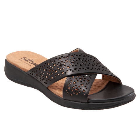 Softwalk Tillman S1502-010 Womens Black Narrow Leather Slides Sandals Shoes