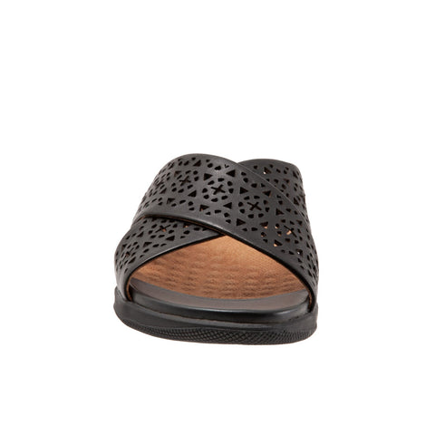 Softwalk Tillman S1502-010 Womens Black Wide Leather Slides Sandals Shoes