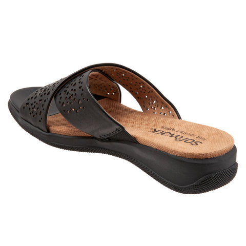 Softwalk Tillman S1502-010 Womens Black Wide Leather Slides Sandals Shoes
