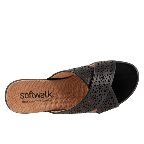 Softwalk Tillman S1502-010 Womens Black Narrow Leather Slides Sandals Shoes