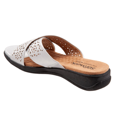 Softwalk Tillman S1502-042 Womens Silver Leather Slides Sandals Shoes