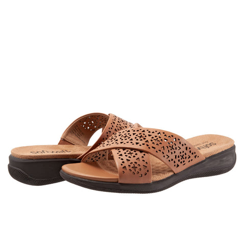 Softwalk Tillman S1502-267 Womens Brown Wide Leather Slides Sandals Shoes