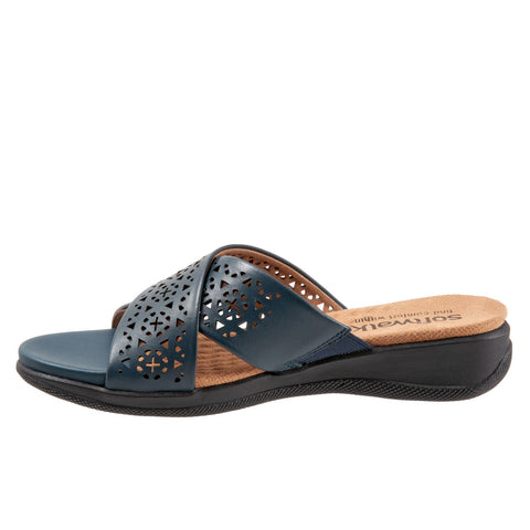 Softwalk Tillman S1502-411 Womens Blue Leather Slip On Slides Sandals Shoes