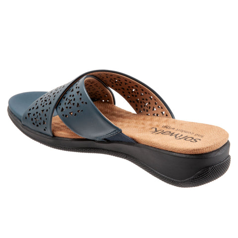 Softwalk Tillman S1502-411 Womens Blue Narrow Leather Slides Sandals Shoes