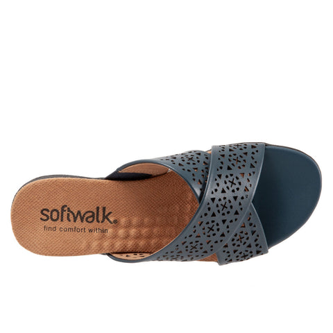 Softwalk Tillman S1502-411 Womens Blue Leather Slip On Slides Sandals Shoes