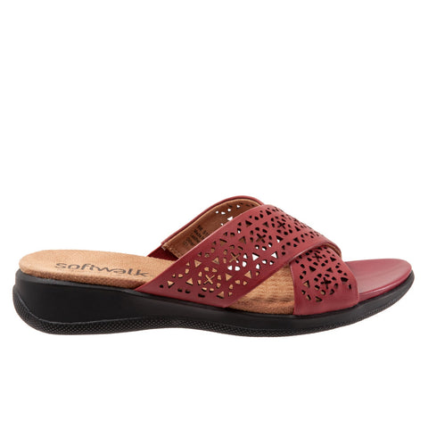 Softwalk Tillman S1502-617 Womens Red Wide Leather Slides Sandals Shoes