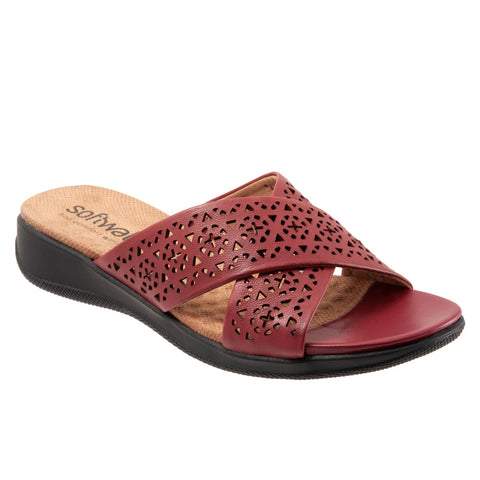 Softwalk Tillman S1502-617 Womens Red Wide Leather Slides Sandals Shoes