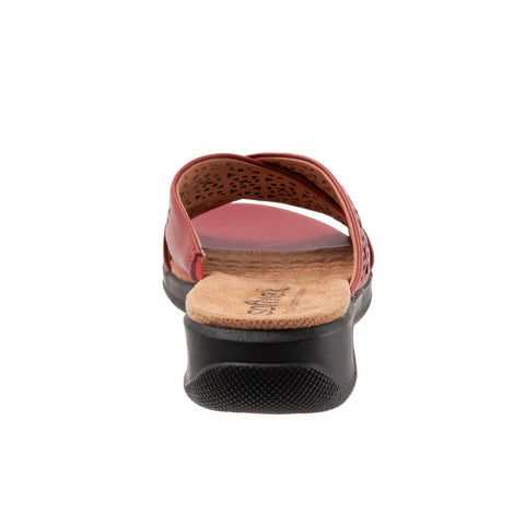 Softwalk Tillman S1502-617 Womens Red Leather Slip On Slides Sandals Shoes