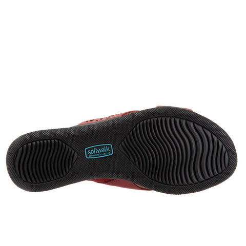 Softwalk Tillman S1502-617 Womens Red Leather Slip On Slides Sandals Shoes