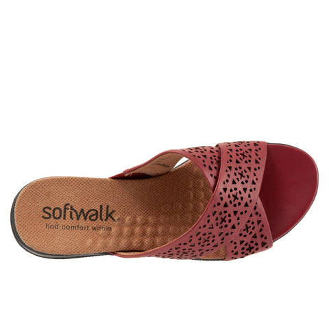 Softwalk Tillman S1502-617 Womens Red Wide Leather Slides Sandals Shoes