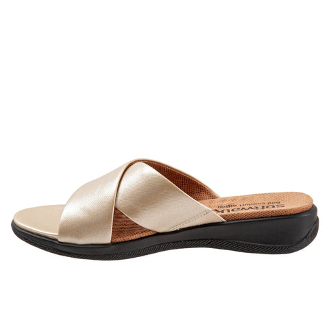 Softwalk Tillman S1502-710 Womens Gold Leather Slip On Slides Sandals Shoes