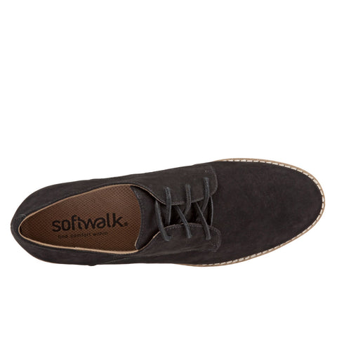 Softwalk Willis S1811-001 Womens Black Leather Lace Up Oxford Flats Shoes