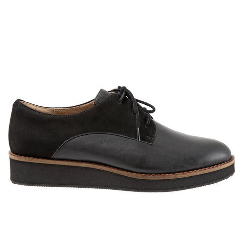 Softwalk Willis S1811-006 Womens Black Leather Lace Up Oxford Flats Shoes
