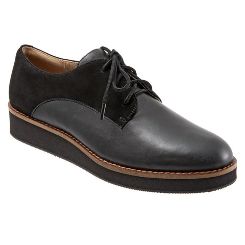 Softwalk Willis S1811-006 Womens Black Wide Leather Oxford Flats Shoes