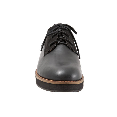 Softwalk Willis S1811-006 Womens Black Wide Leather Oxford Flats Shoes