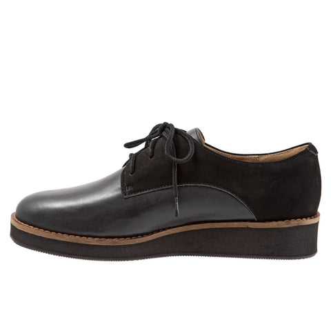 Softwalk Willis S1811-006 Womens Black Leather Lace Up Oxford Flats Shoes