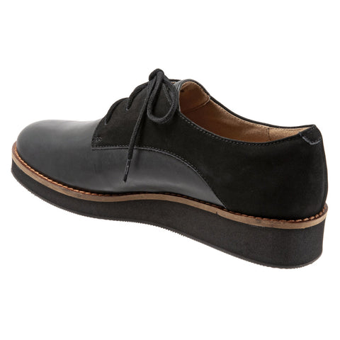 Softwalk Willis S1811-006 Womens Black Leather Lace Up Oxford Flats Shoes