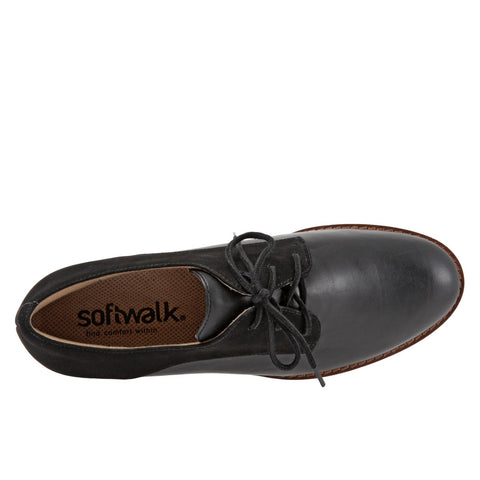 Softwalk Willis S1811-006 Womens Black Leather Lace Up Oxford Flats Shoes