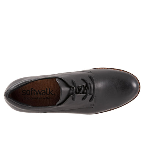 Softwalk Willis S1811-008 Womens Black Narrow Leather Oxford Flats Shoes