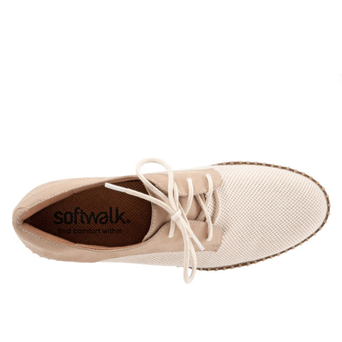 Softwalk Willis S1811-294 Womens Beige Wide Leather Oxford Flats Shoes