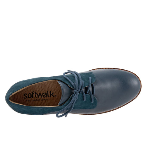 Softwalk Willis S1811-465 Womens Blue Leather Lace Up Oxford Flats Shoes