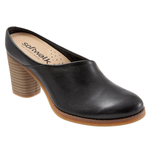 Softwalk Keya S1855-001 Womens Black Narrow Leather Mules Heels Shoes