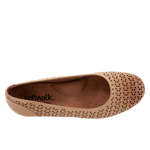 Softwalk Sonoma S1862-213 Womens Brown Leather Slip On Ballet Flats Shoes