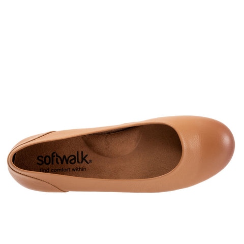 Softwalk Sonoma S1862-251 Womens Brown Leather Slip On Ballet Flats Shoes