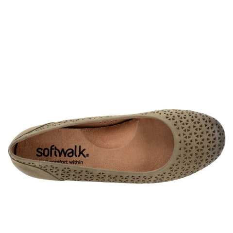 Softwalk Sonoma S1862-344 Womens Green Wide Leather Ballet Flats Shoes