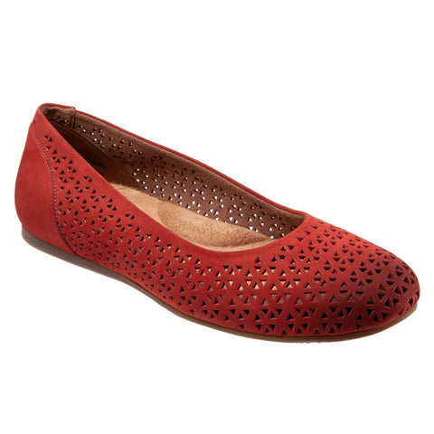 Softwalk Sonoma S1862-653 Womens Red Wide Leather Ballet Flats Shoes