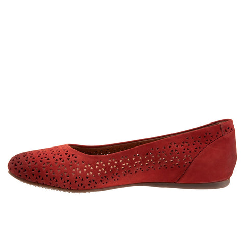 Softwalk Sonoma S1862-653 Womens Red Wide Leather Ballet Flats Shoes
