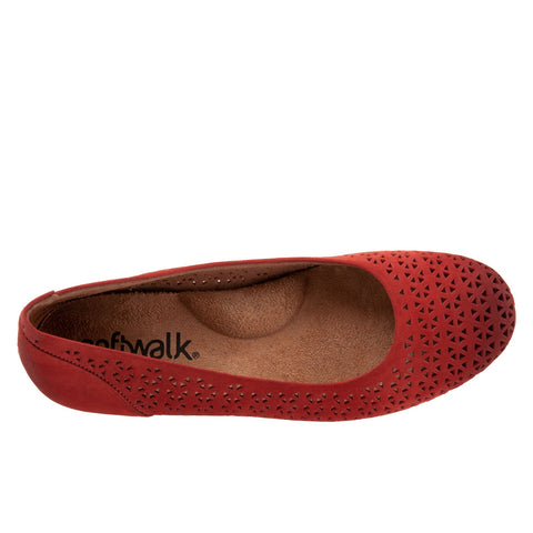 Softwalk Sonoma S1862-653 Womens Red Wide Leather Ballet Flats Shoes