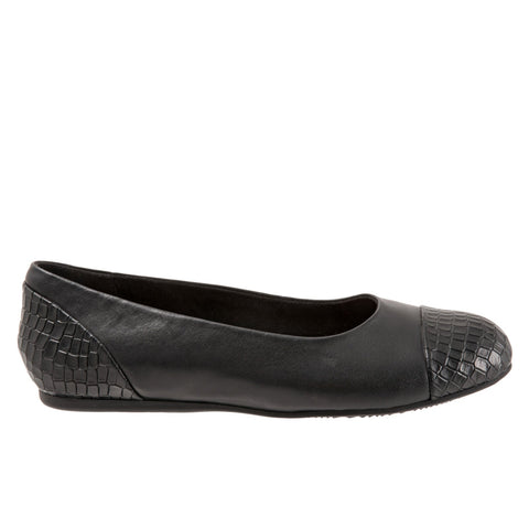 Softwalk Sonoma Cap Toe S1907-027 Womens Black Leather Ballet Flats Shoes