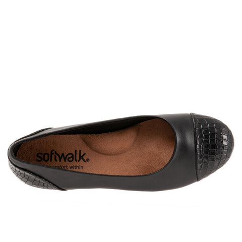 Softwalk Sonoma Cap Toe S1907-027 Womens Black Leather Ballet Flats Shoes