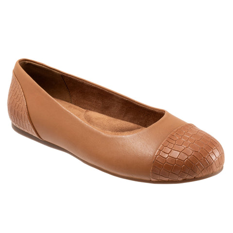 Softwalk Sonoma Cap Toe S1907-256 Womens Brown Leather Ballet Flats Shoes